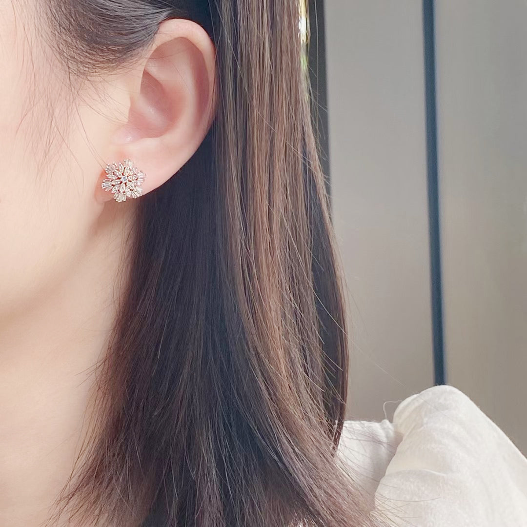 Snowflake Baguette Diamond Earrings