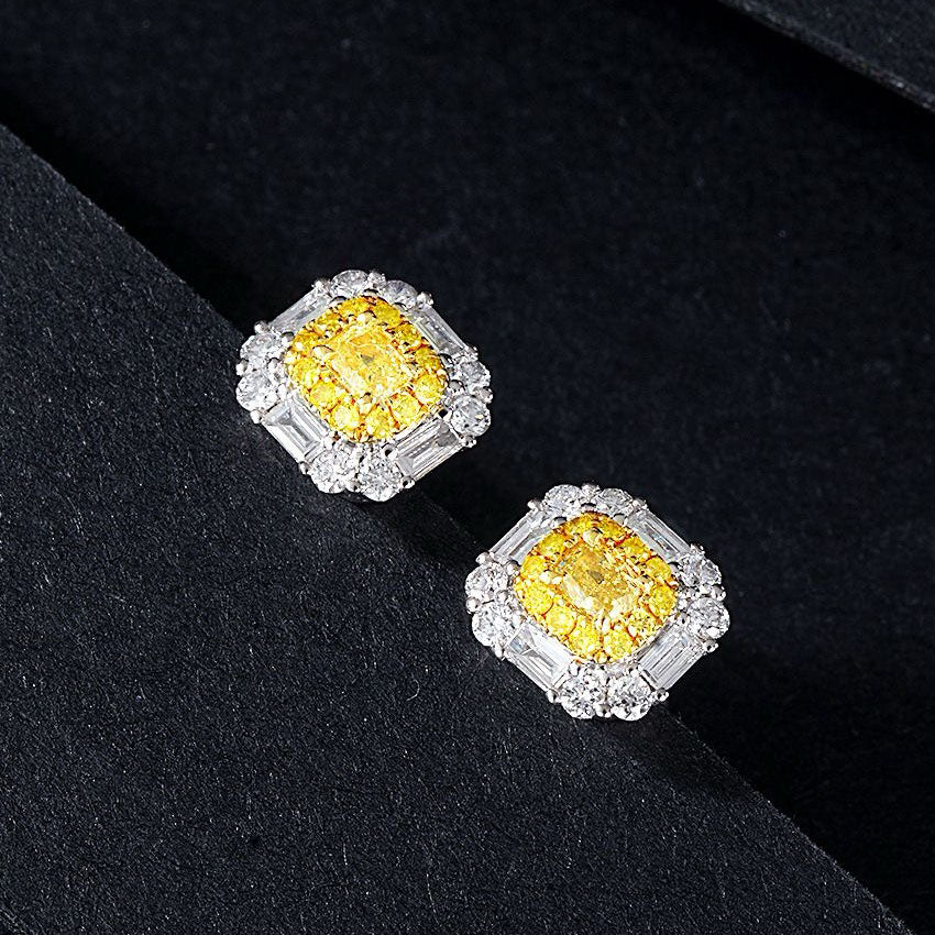 Pillow Shaped Yellow Diamond Earrings