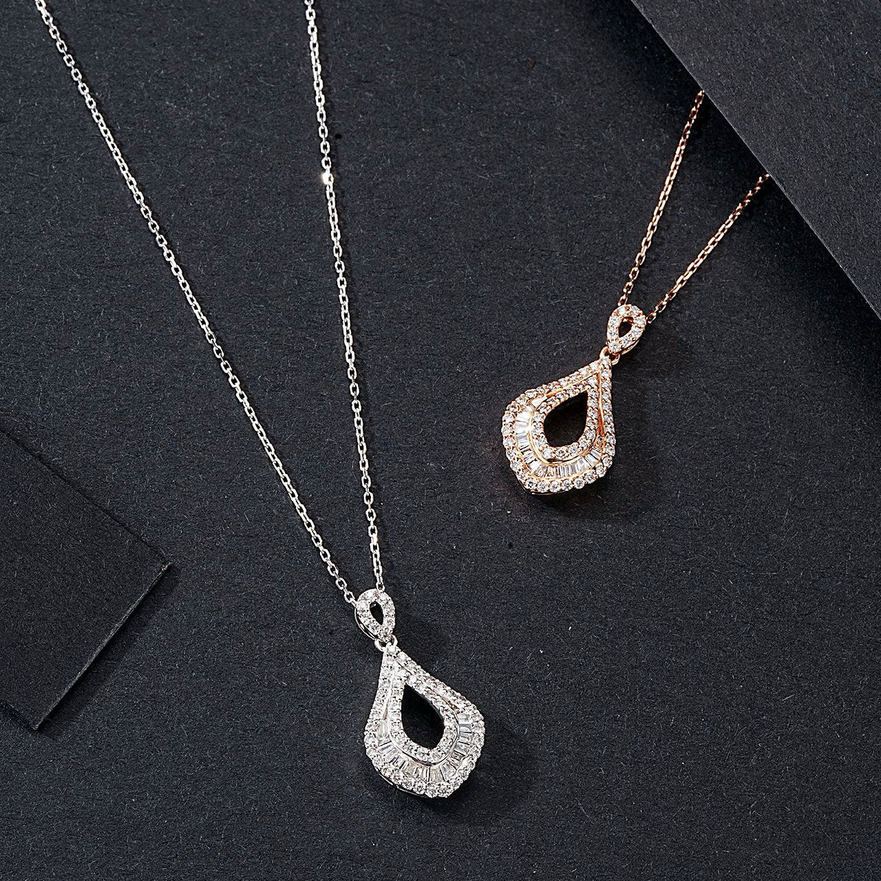 Water Droplets Baguette Diamond Pendant