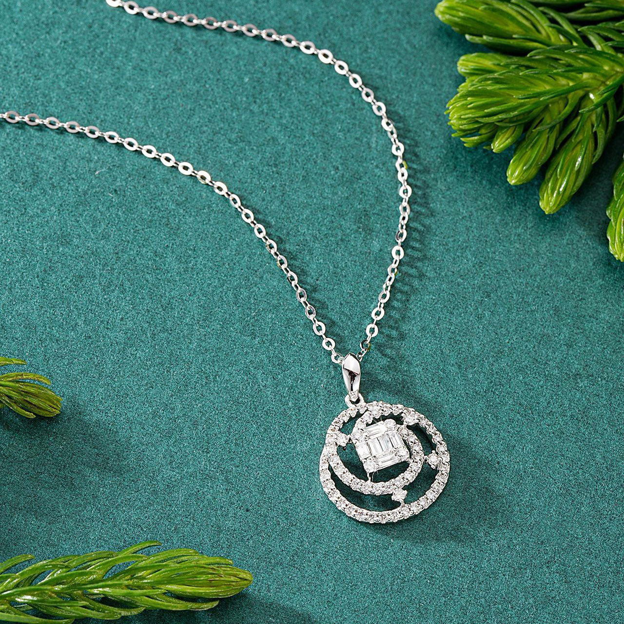 Loop Baguette Halo Diamond Pendant