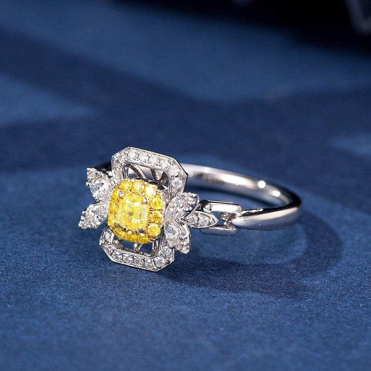 Cushion Shaped Yellow Diamond Ring