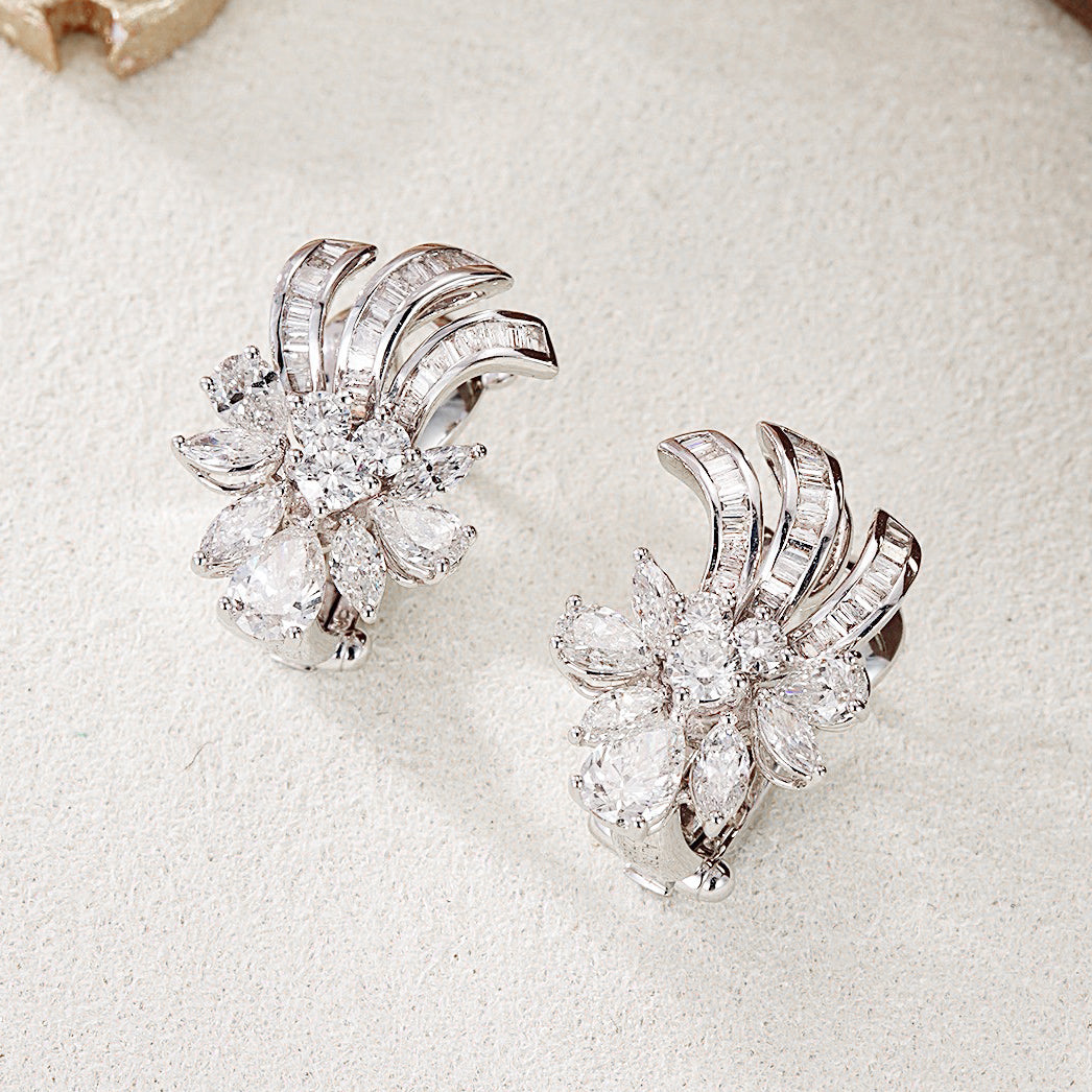 Floral Baguette Diamond Earrings