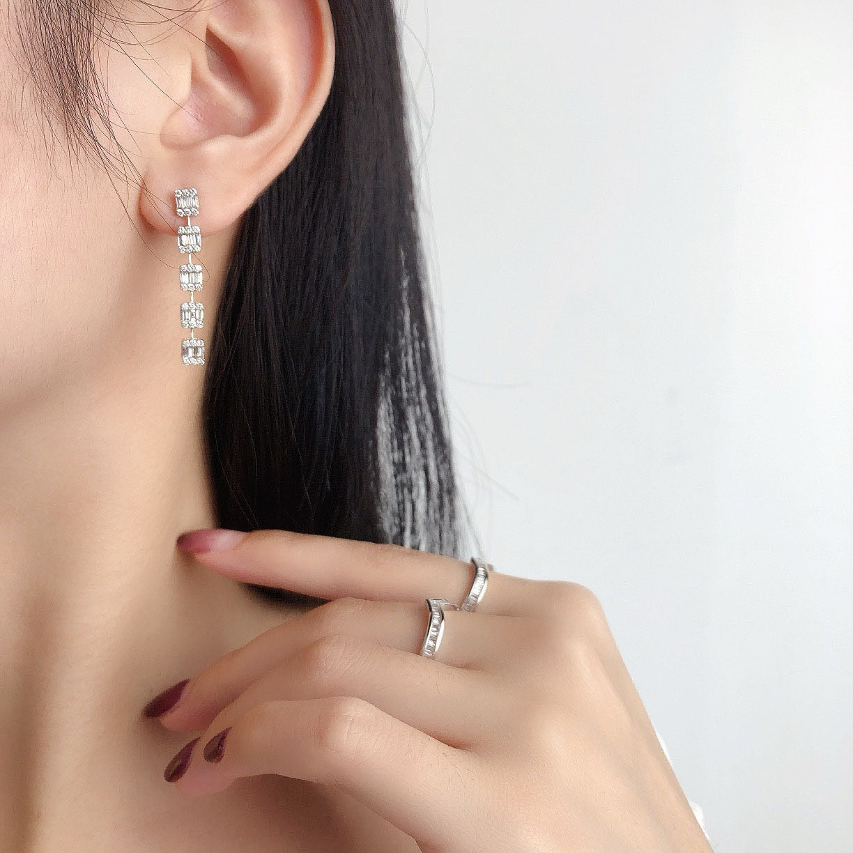 Tassels Baguette Diamond Earrings