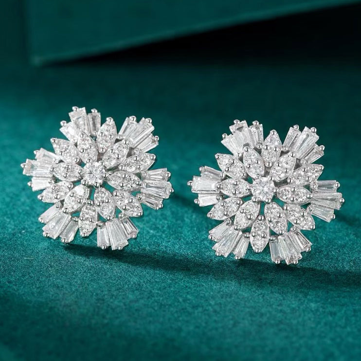 Snowflake Baguette Diamond Earrings