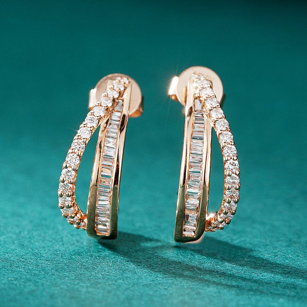 Arc Shaped Baguette Diamond Earrings