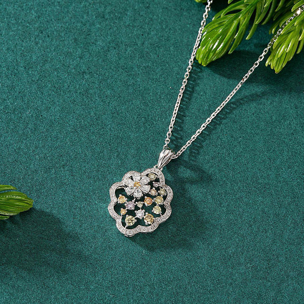 Six Petal Flower Diamond Pendant