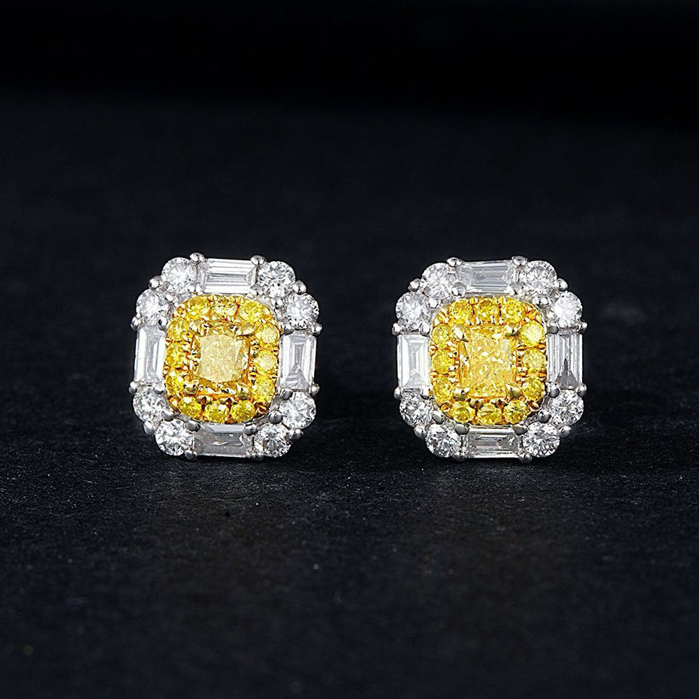 Pillow Shaped Yellow Diamond Earrings