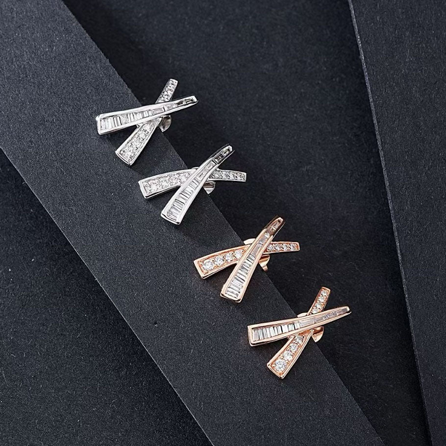 Cross Baguette Diamond Earrings