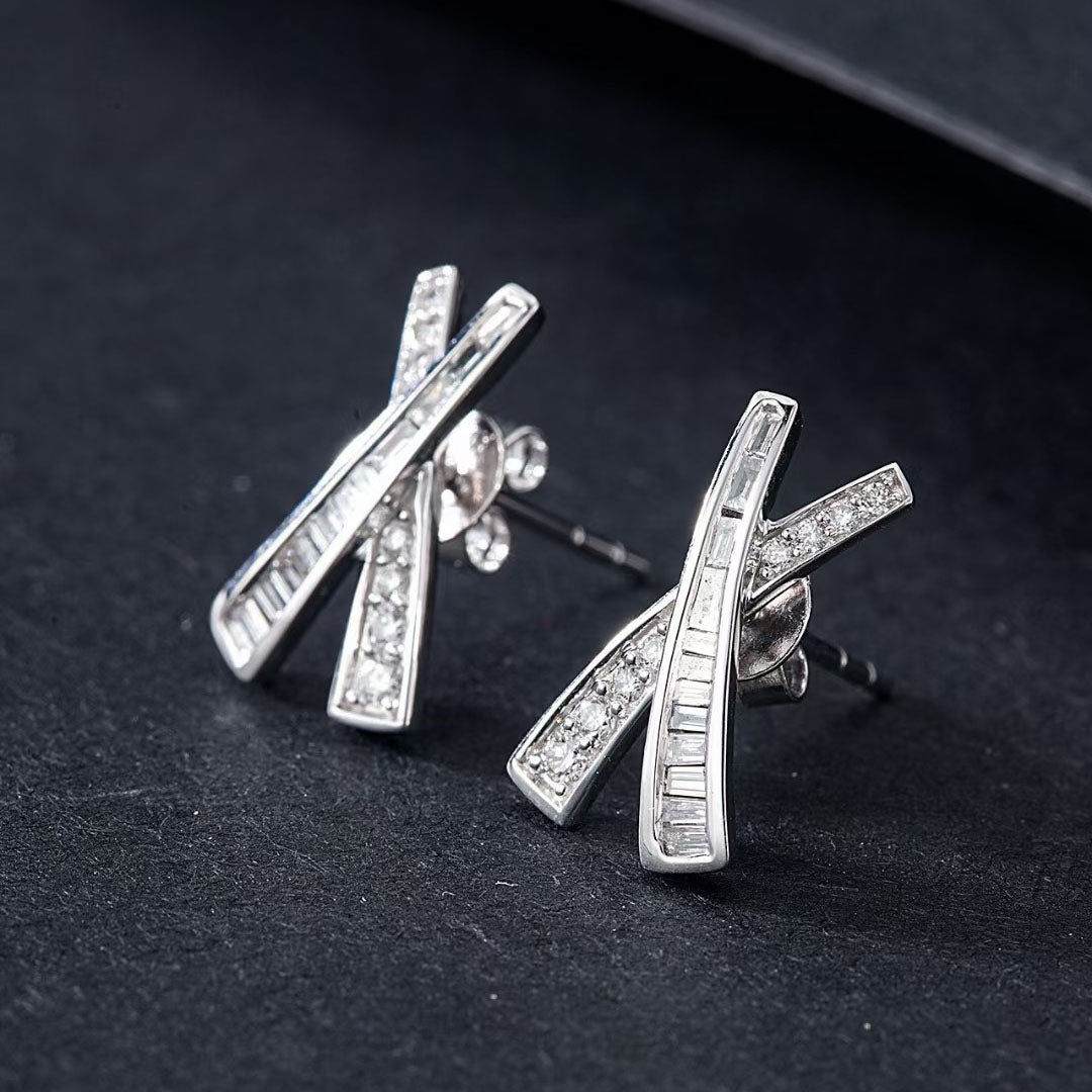 Cross Baguette Diamond Earrings