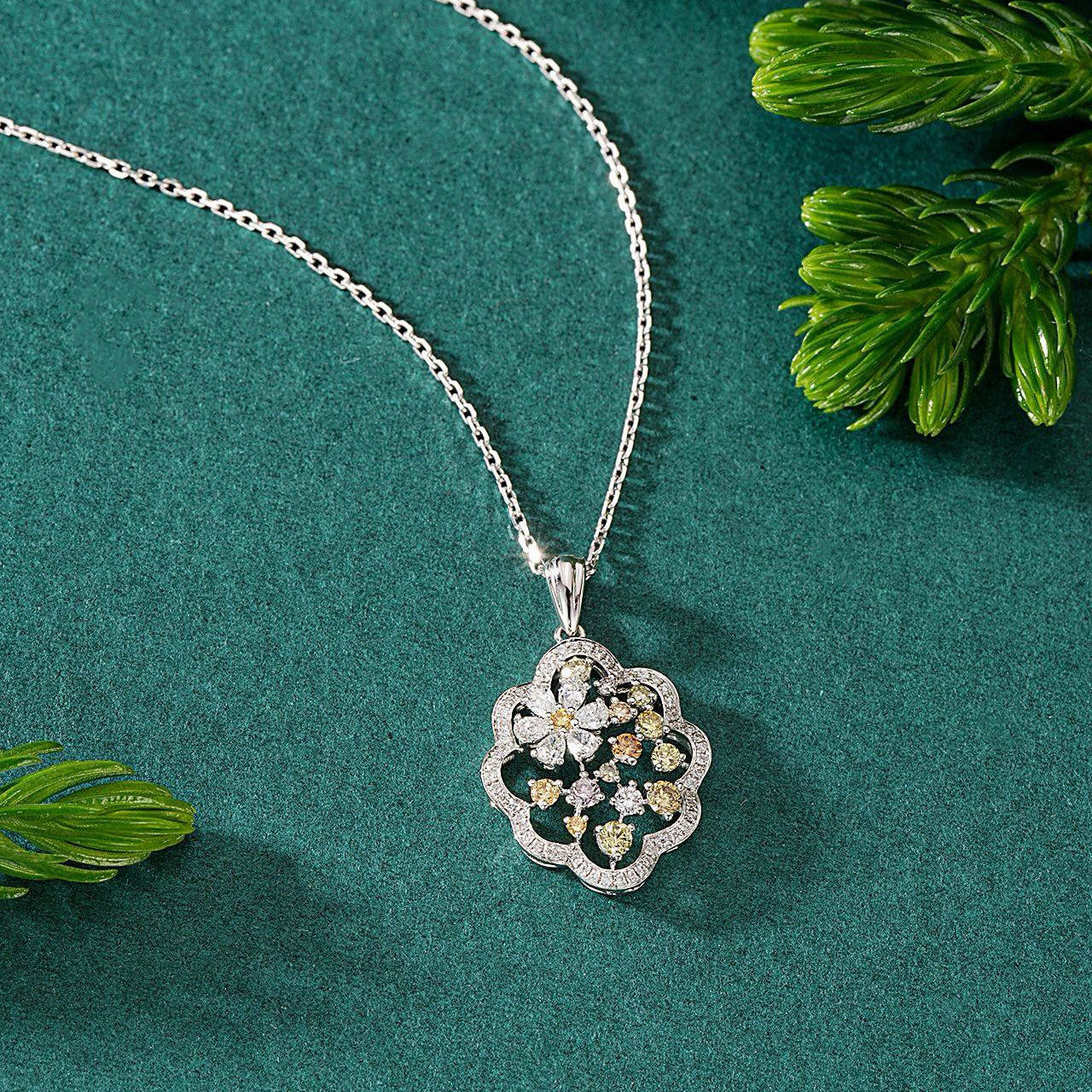 Six Petal Flower Diamond Pendant