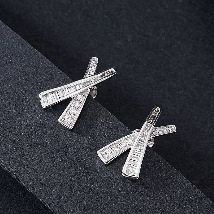 Cross Baguette Diamond Earrings