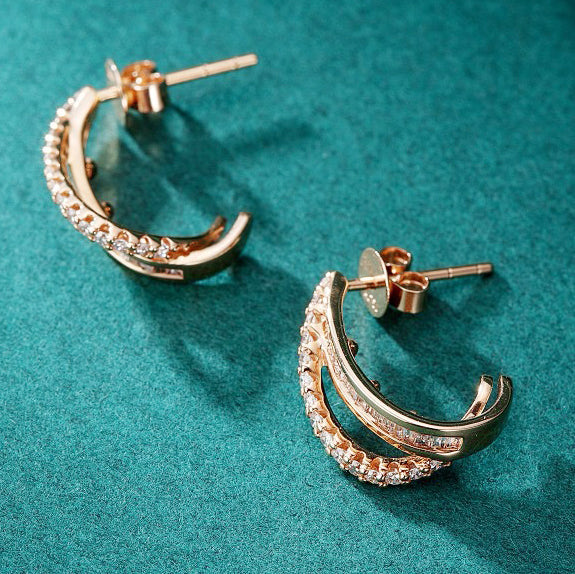 Arc Shaped Baguette Diamond Earrings