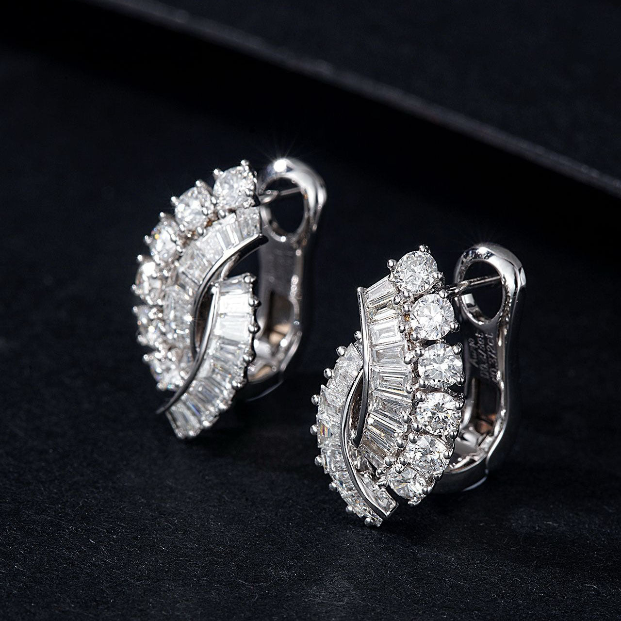 Tree Leaf Cross Baguette Diamond Earrings