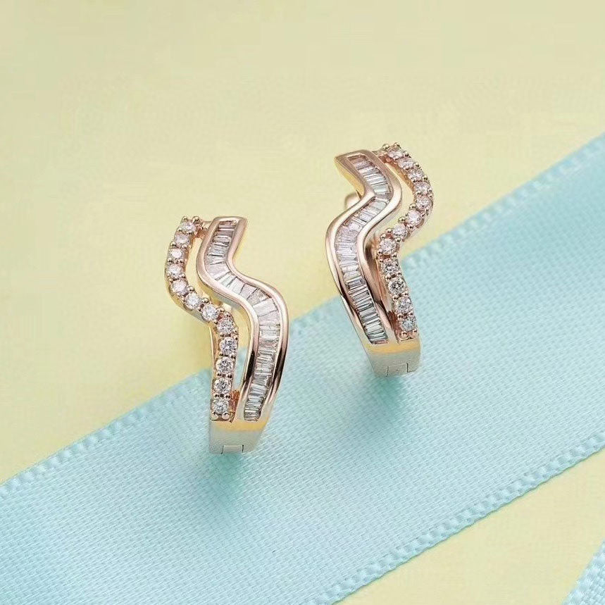 S Shaped Baguette Diamond Earrings