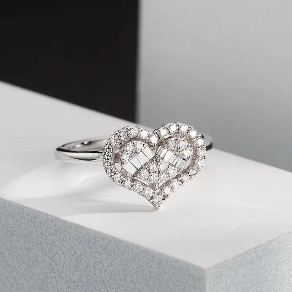 Heart Shaped Baguette Diamond Ring