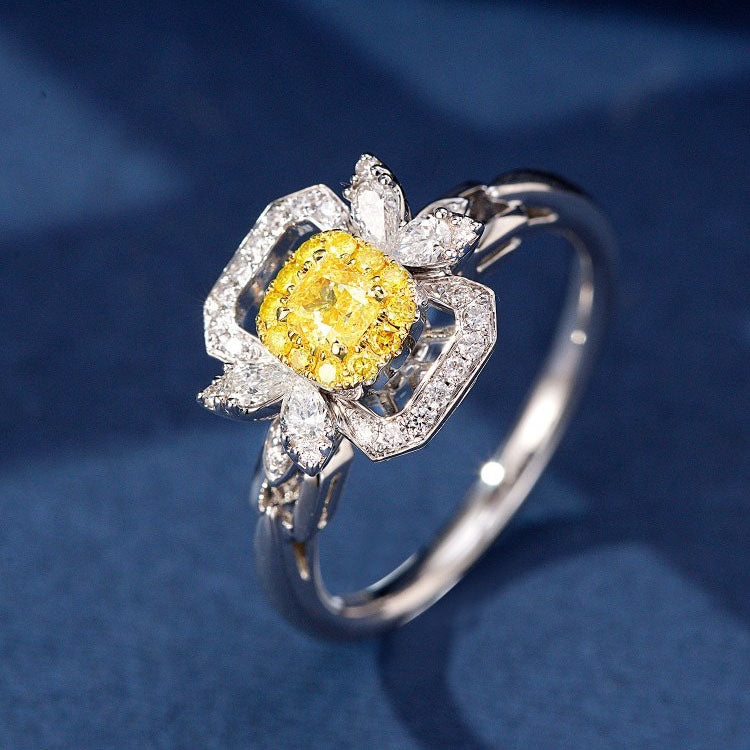 Cushion Shaped Yellow Diamond Ring