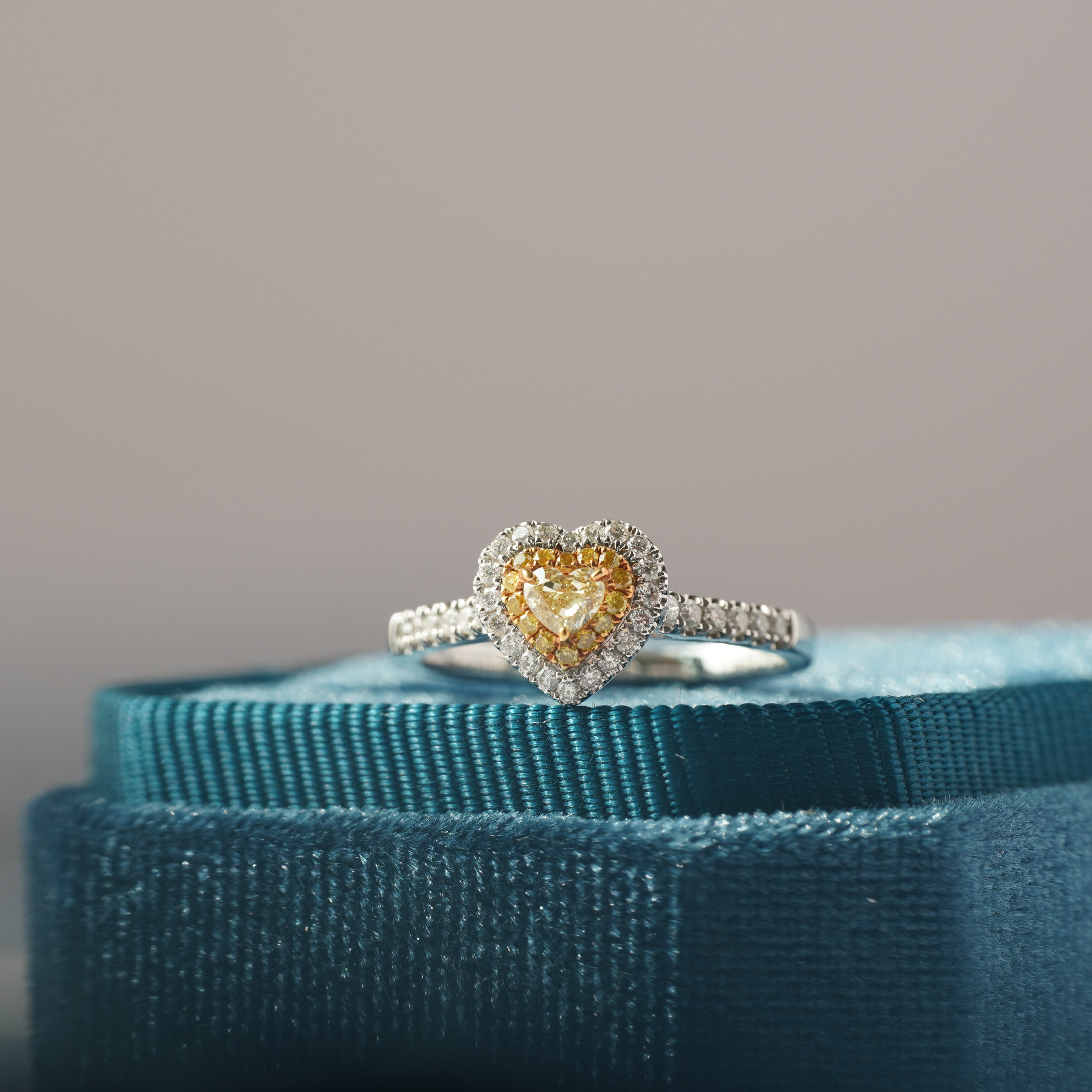 18K Heart Shape Yellow Diamond Halo Ring