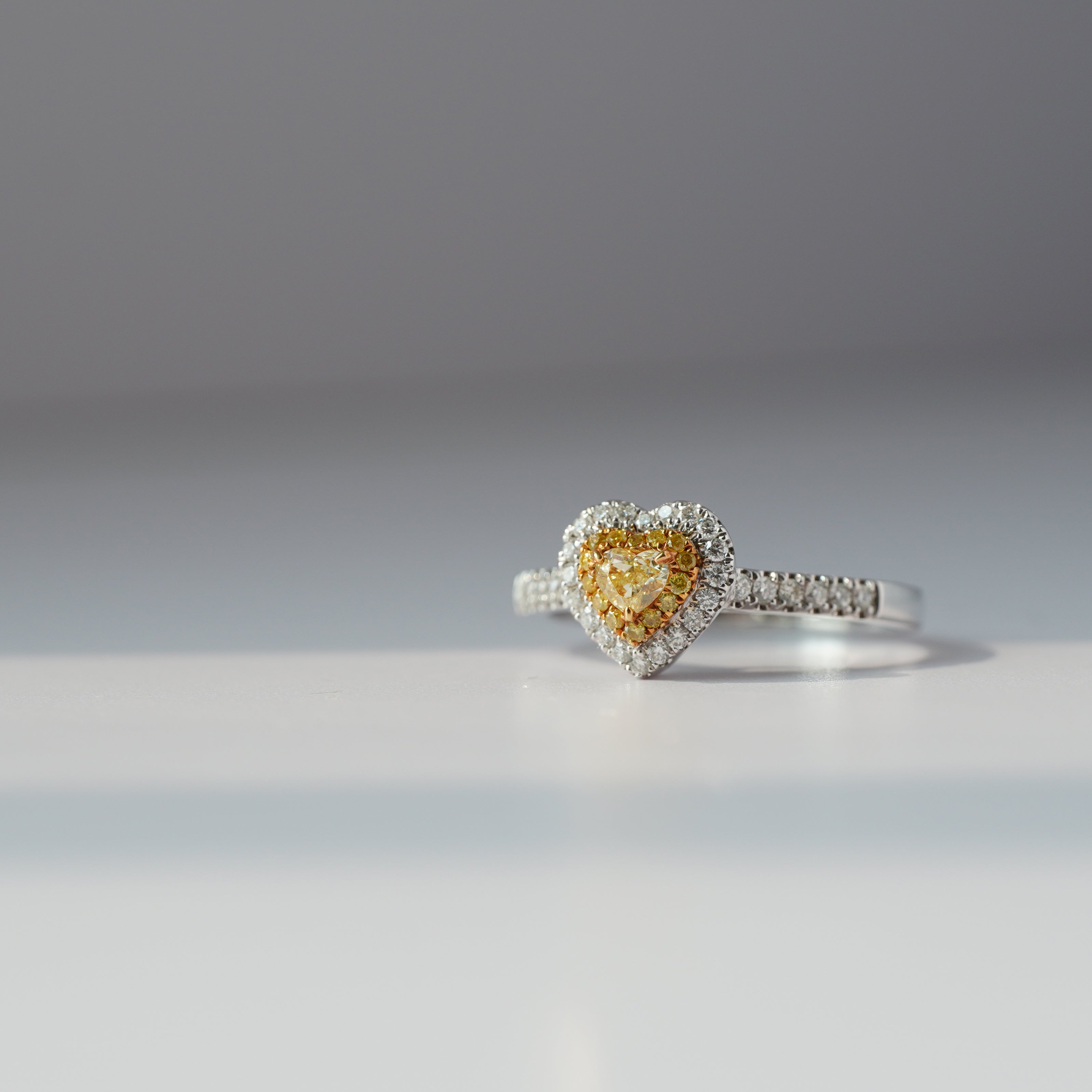 18K Heart Shape Yellow Diamond Halo Ring