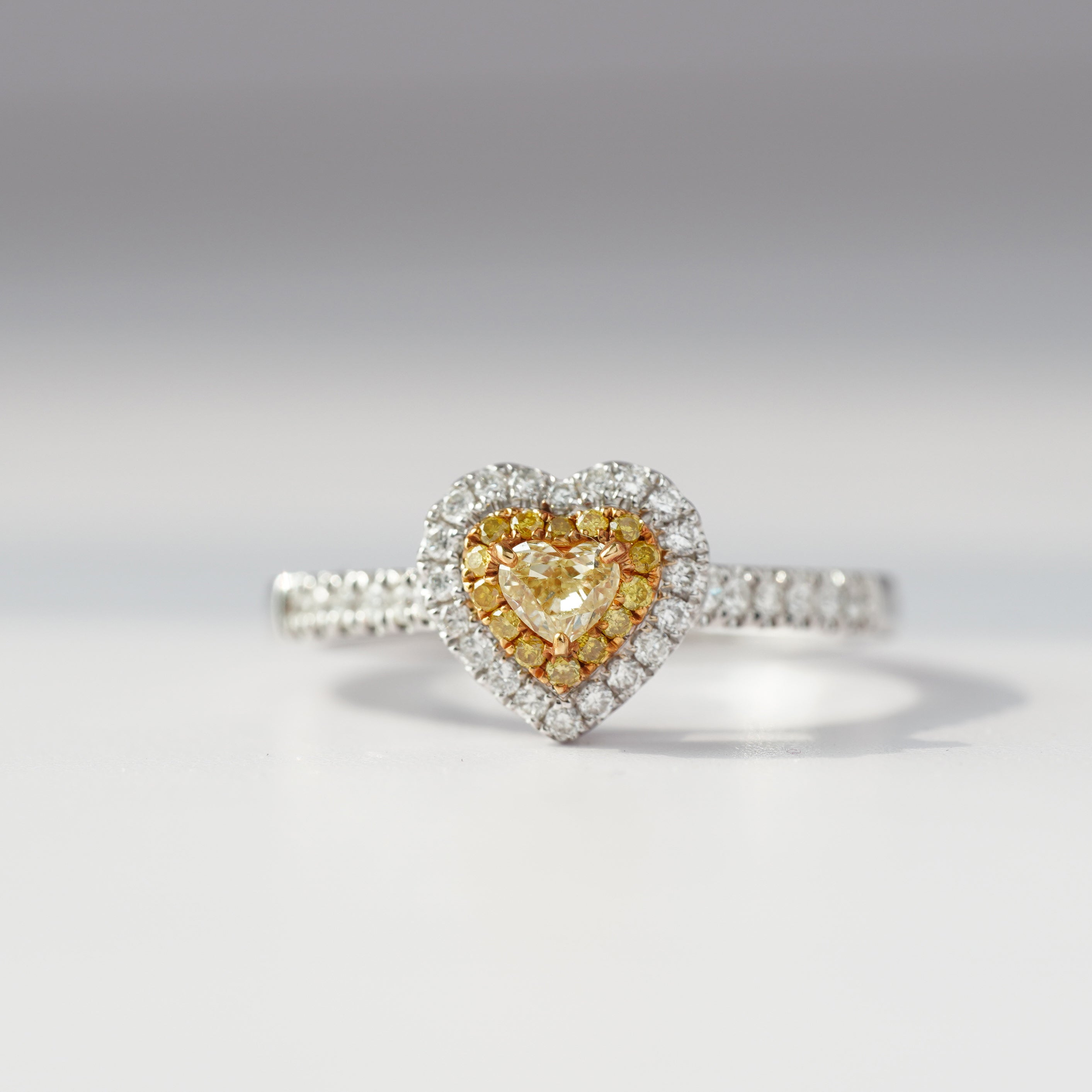 18K Heart Shape Yellow Diamond Halo Ring