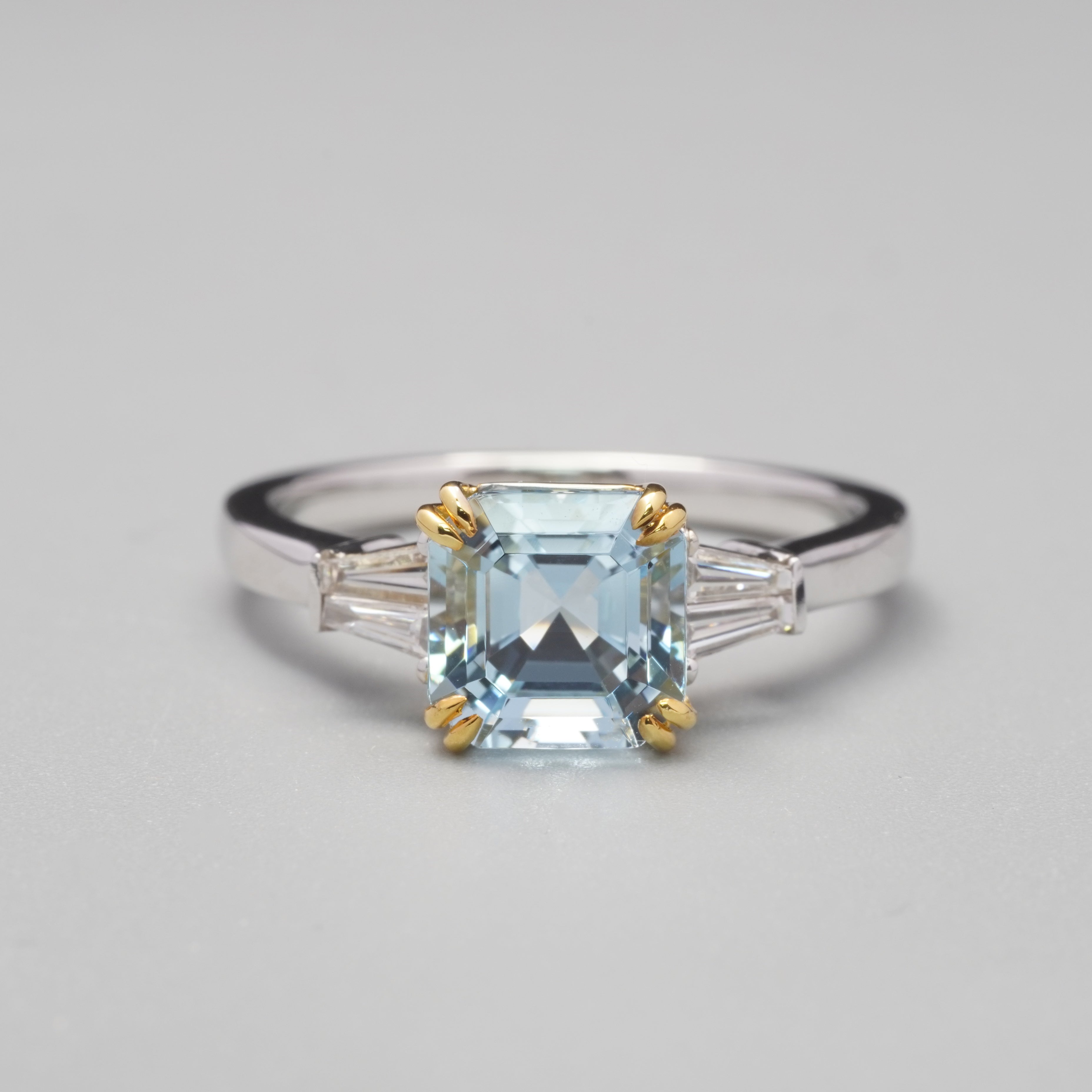 1.5CT Asscher Aquamarine Tapered Baguette Diamond Ring