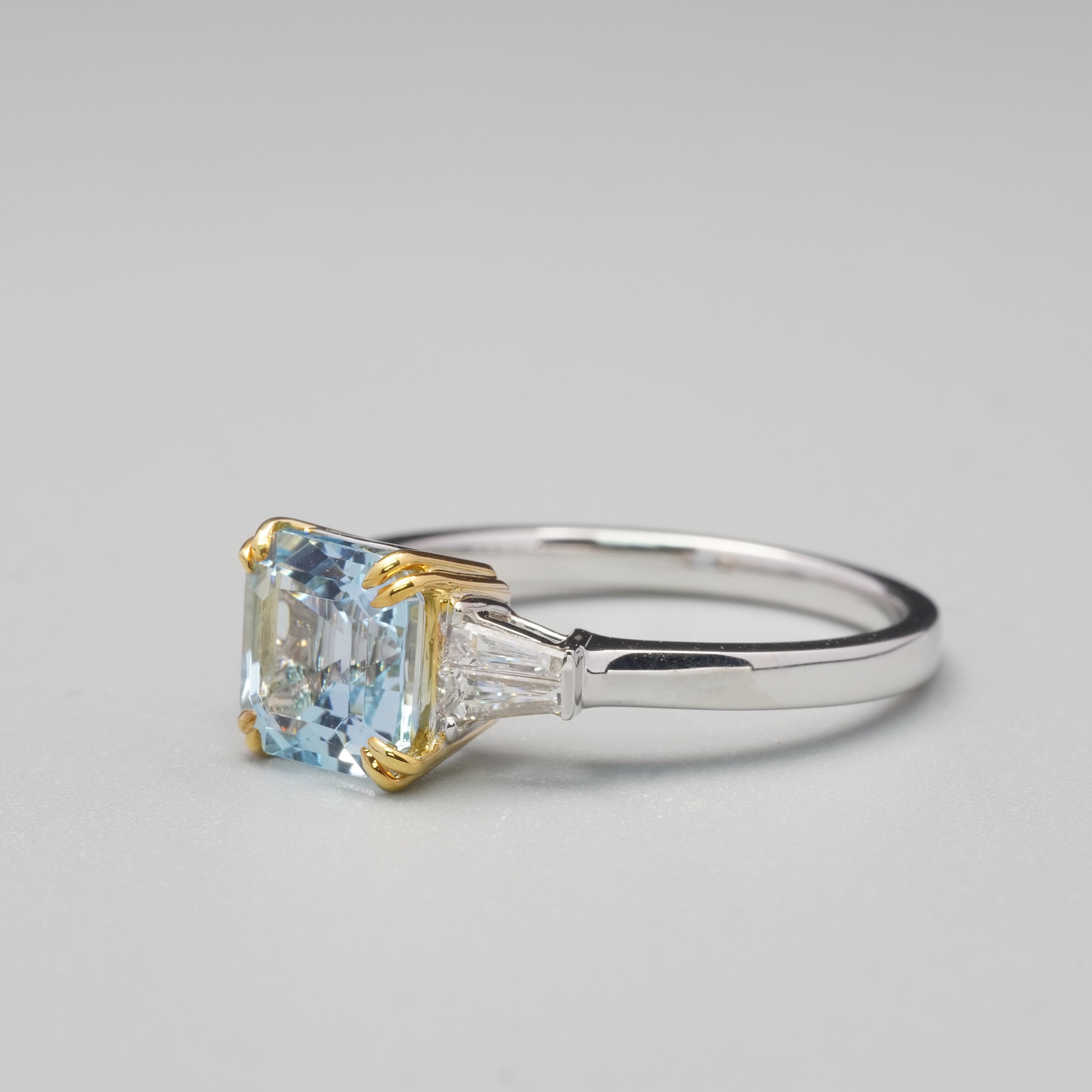 1.5CT Asscher Aquamarine Tapered Baguette Diamond Ring