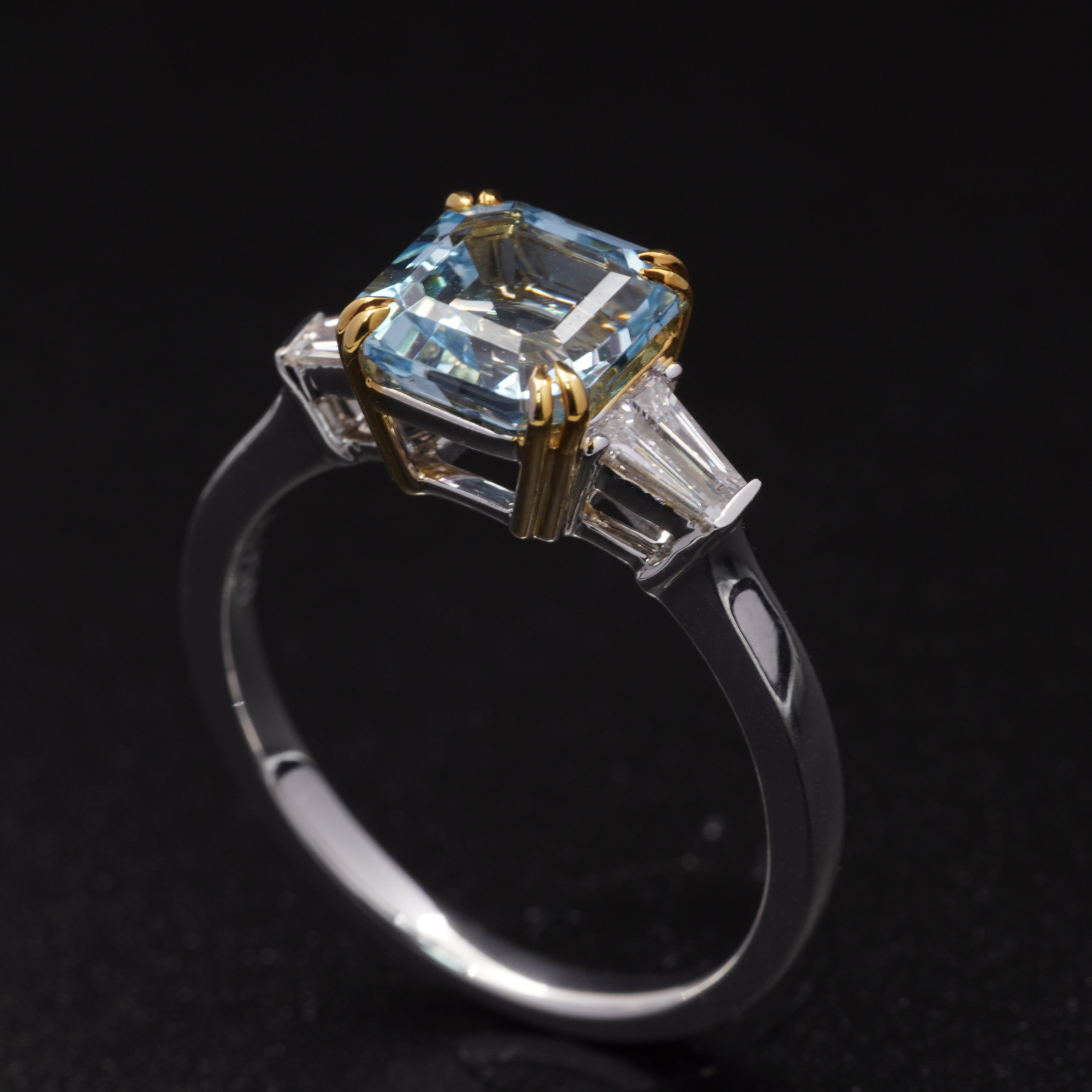 1.5CT Asscher Aquamarine Tapered Baguette Diamond Ring