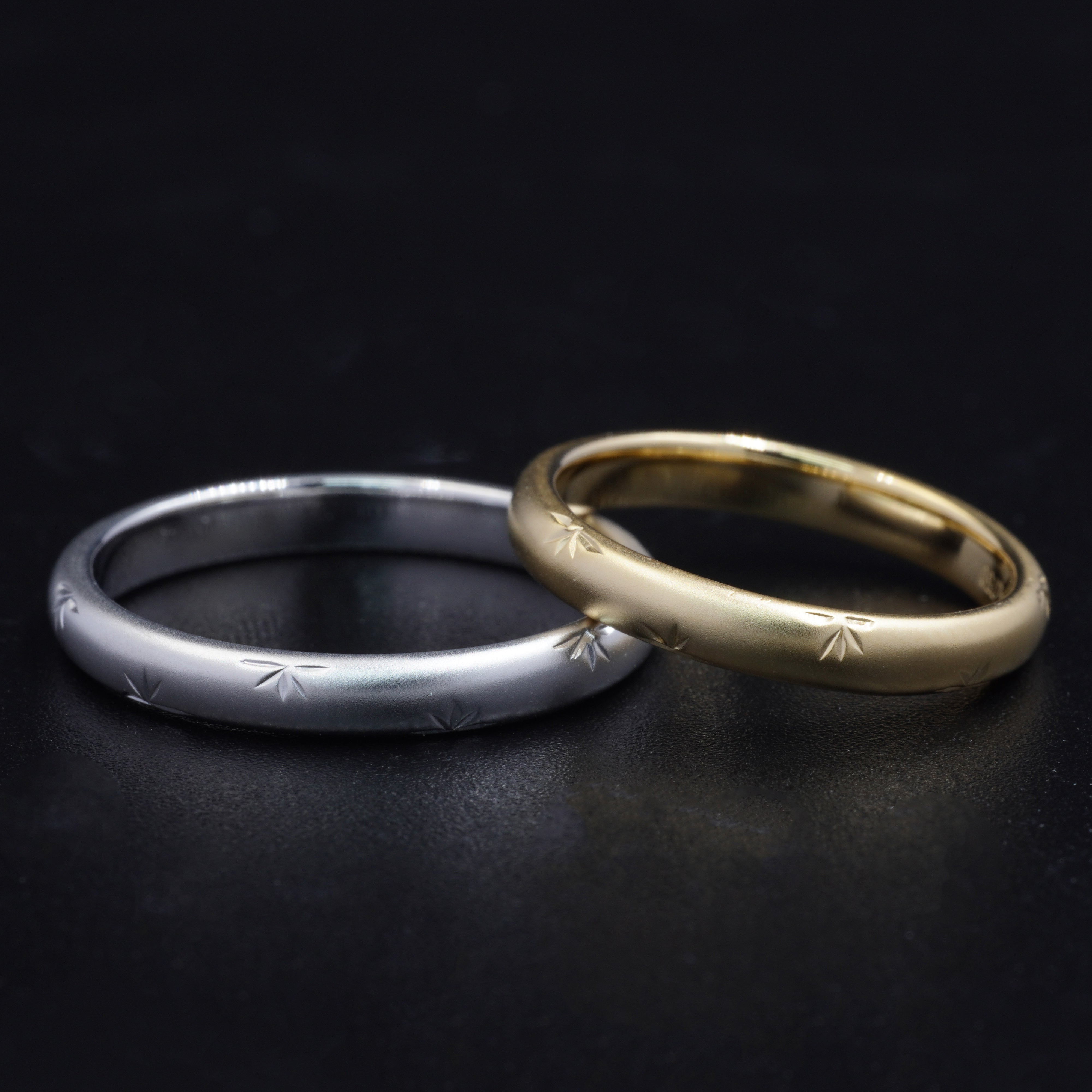 Leaf Engraved Wedding Rings