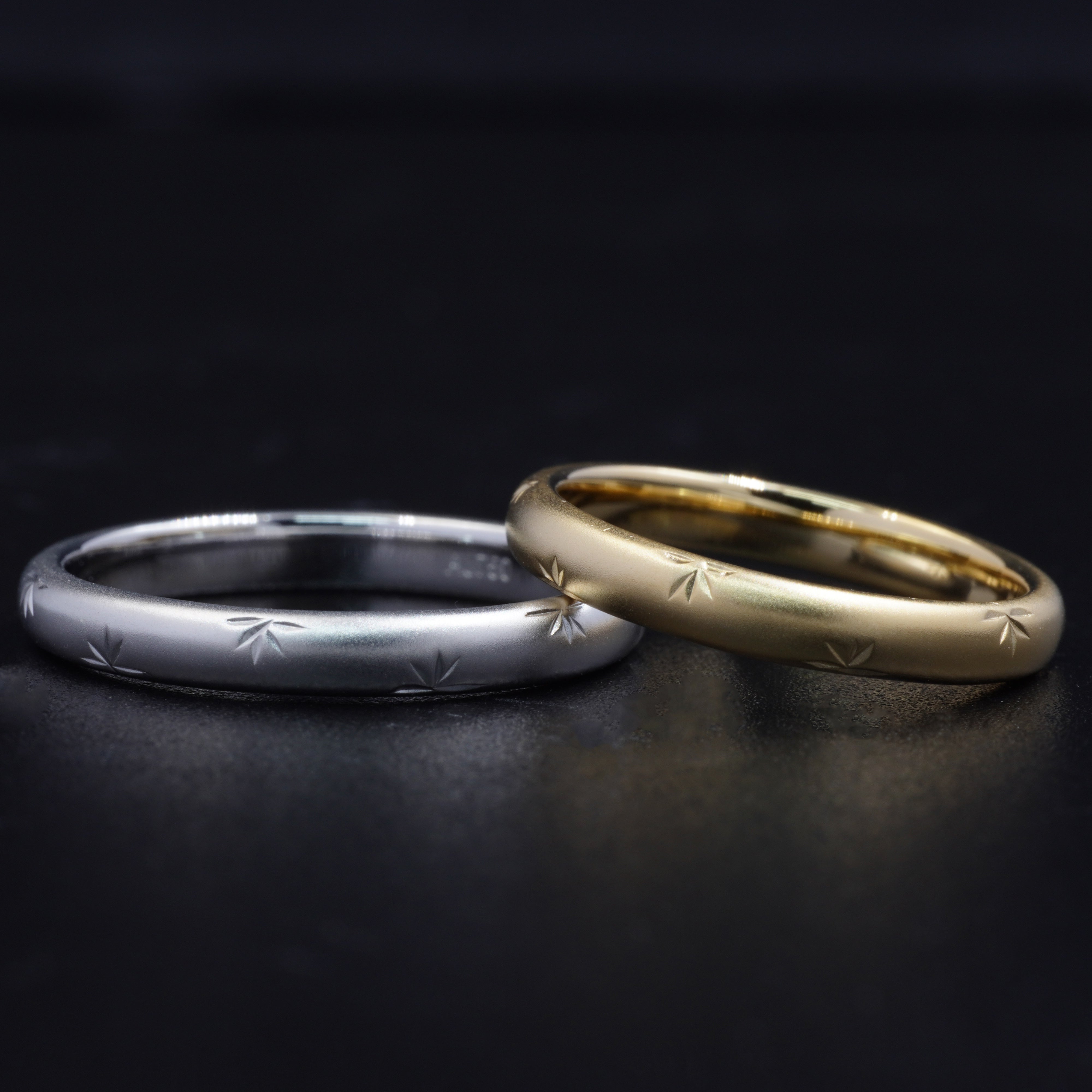 Leaf Engraved Wedding Rings