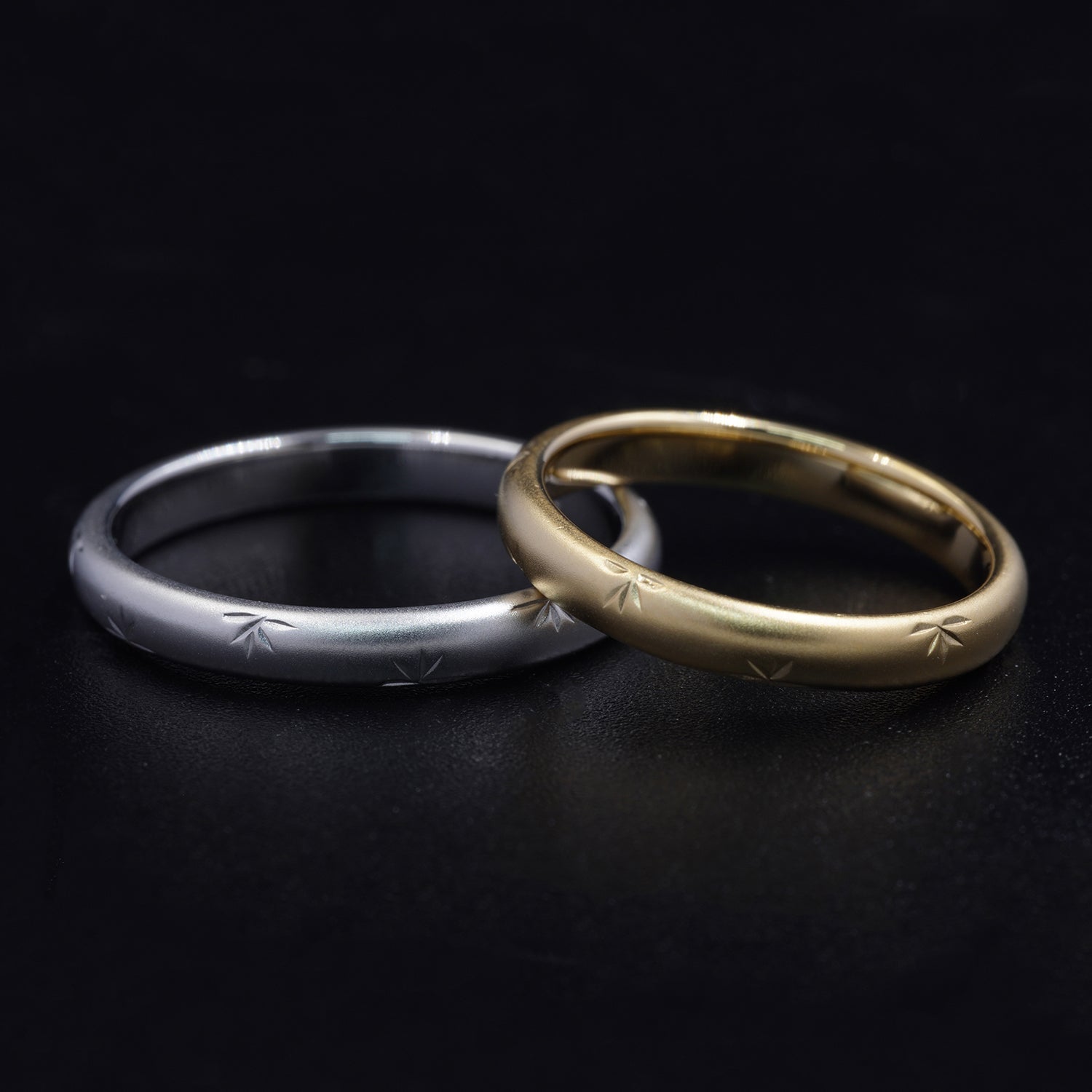 Leaf Engraved Wedding Rings