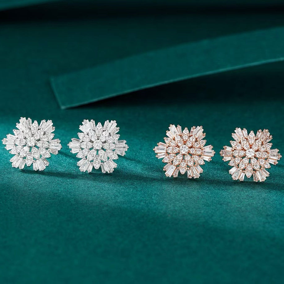 Snowflake Baguette Diamond Earrings