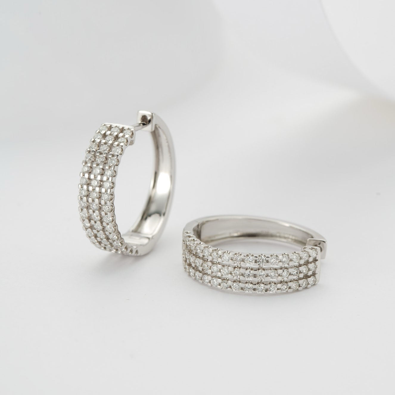 Three Rows Diamond Earrings