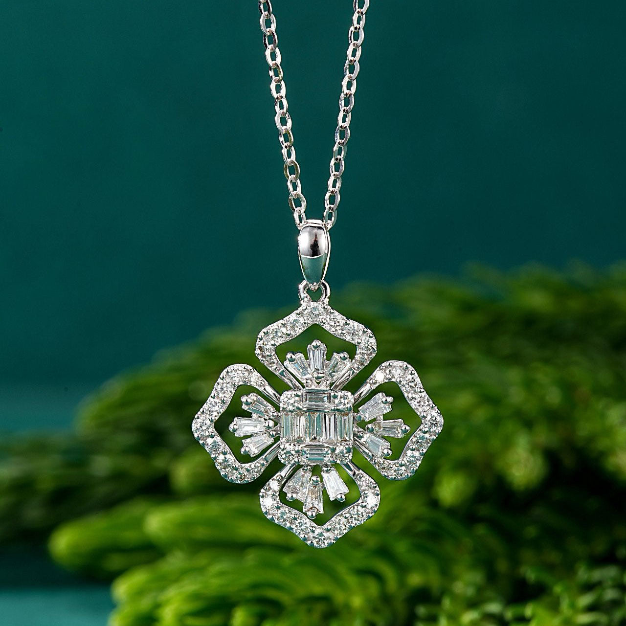 Three Dimensional Baguette Diamond Pendant