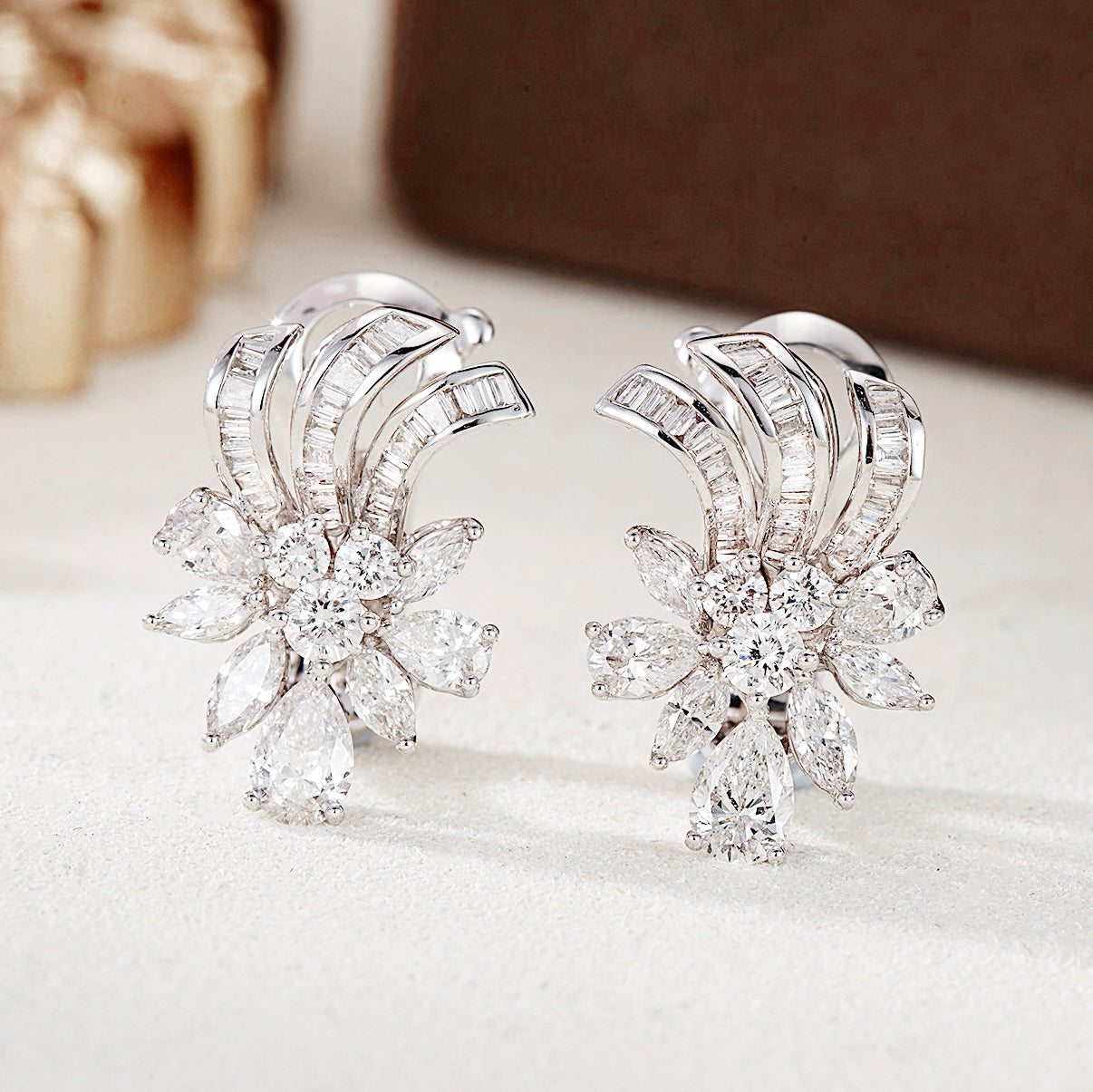 Floral Baguette Diamond Earrings