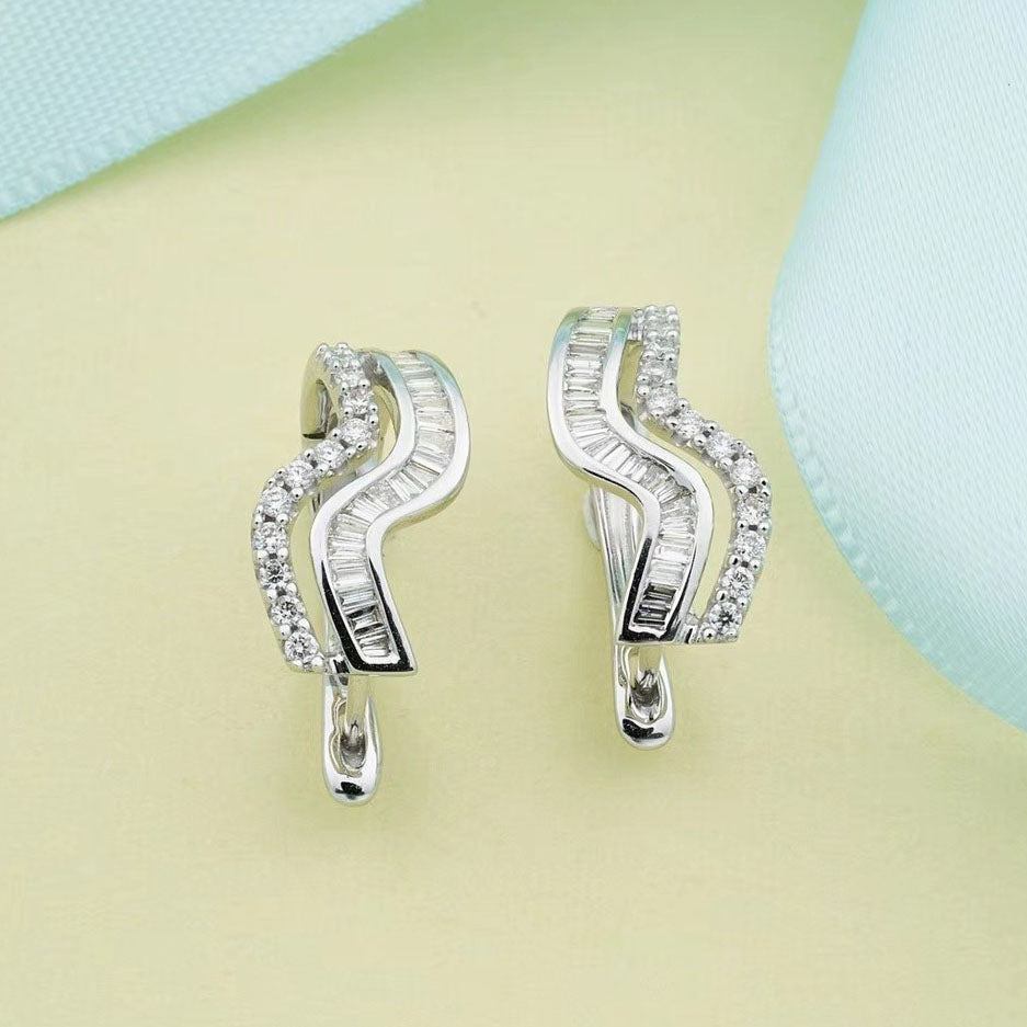 S Shaped Baguette Diamond Earrings