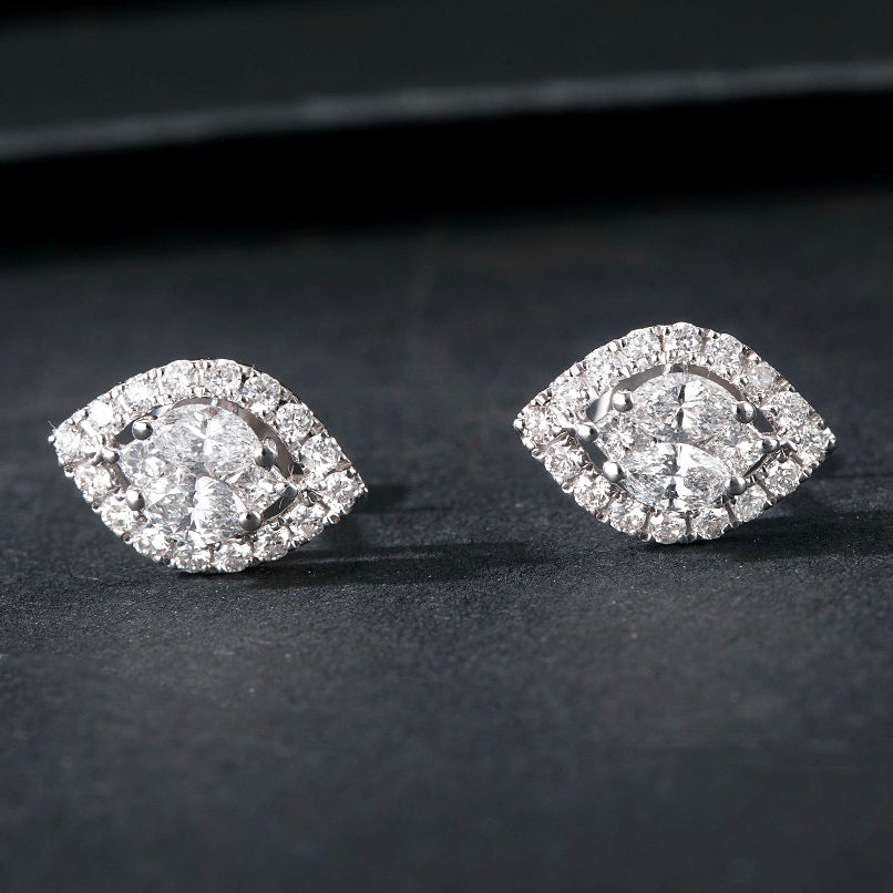 Marquise Shaped Halo Diamond Earrings