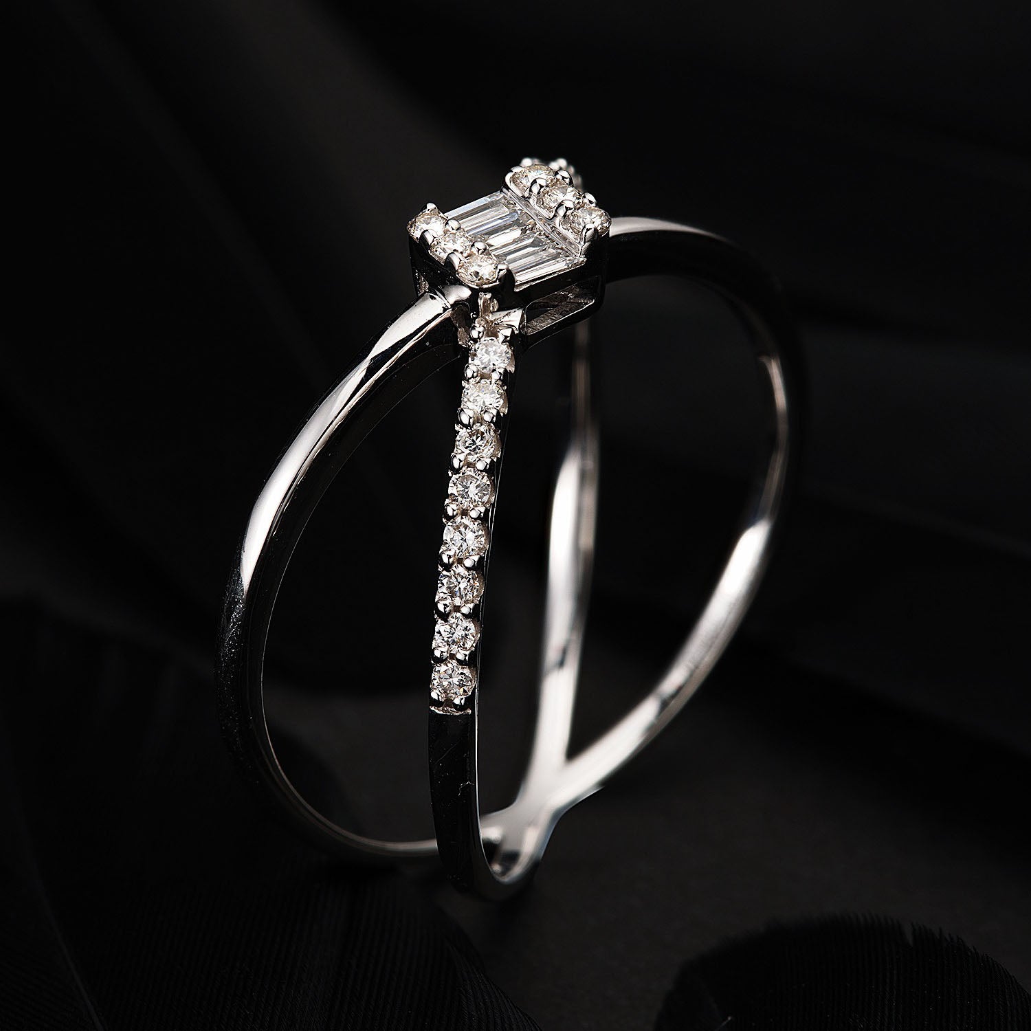 X Shaped Baguette Diamond Ring