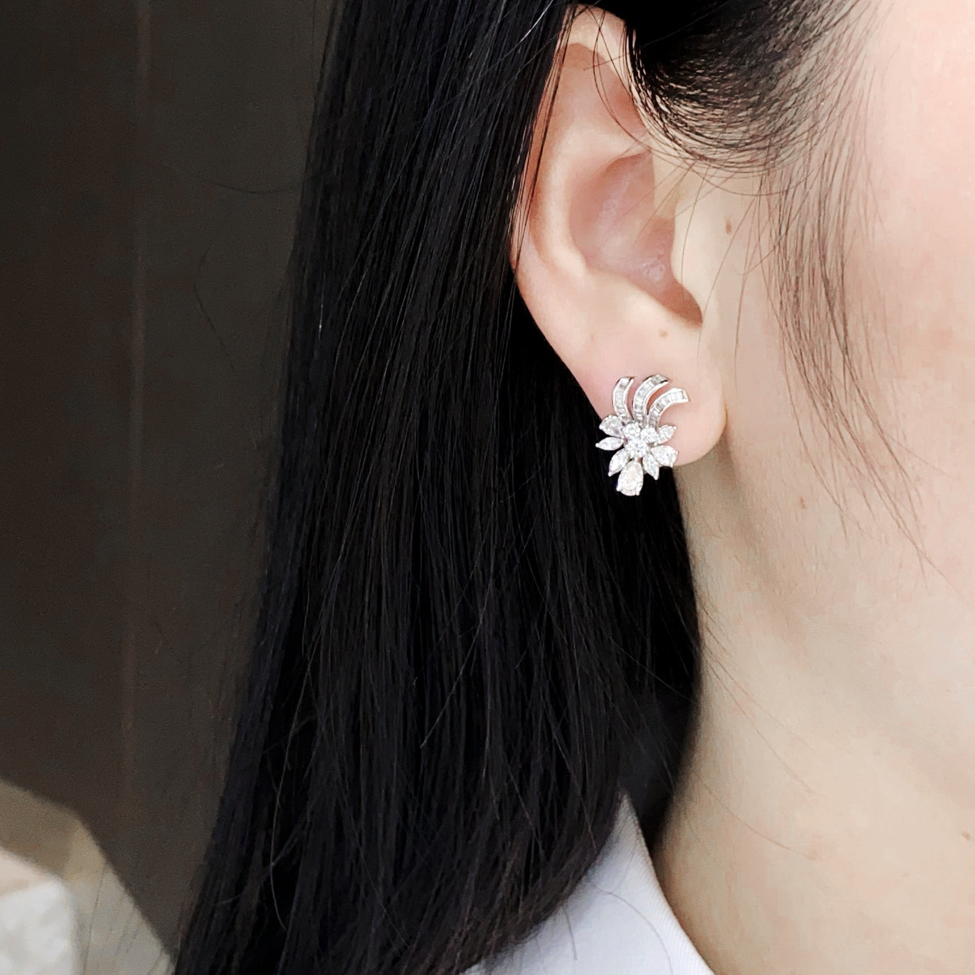 Floral Baguette Diamond Earrings