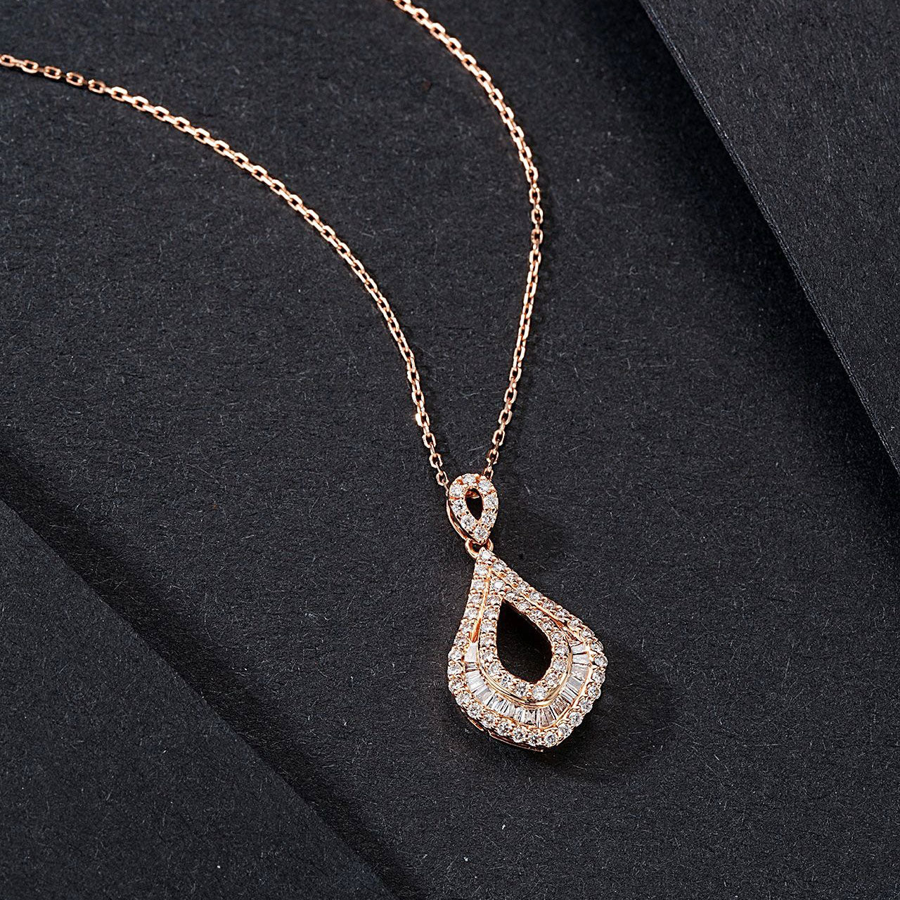 Water Droplets Baguette Diamond Pendant