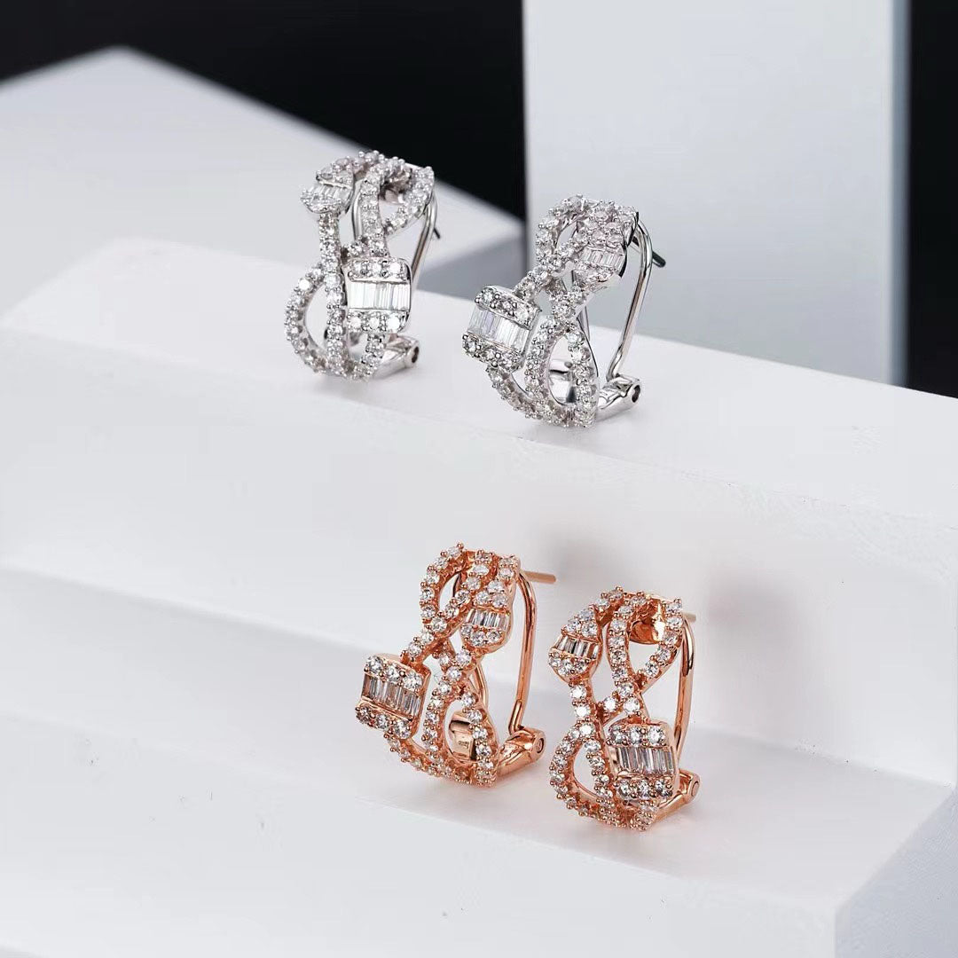 Cross Baguette Diamond Earrings