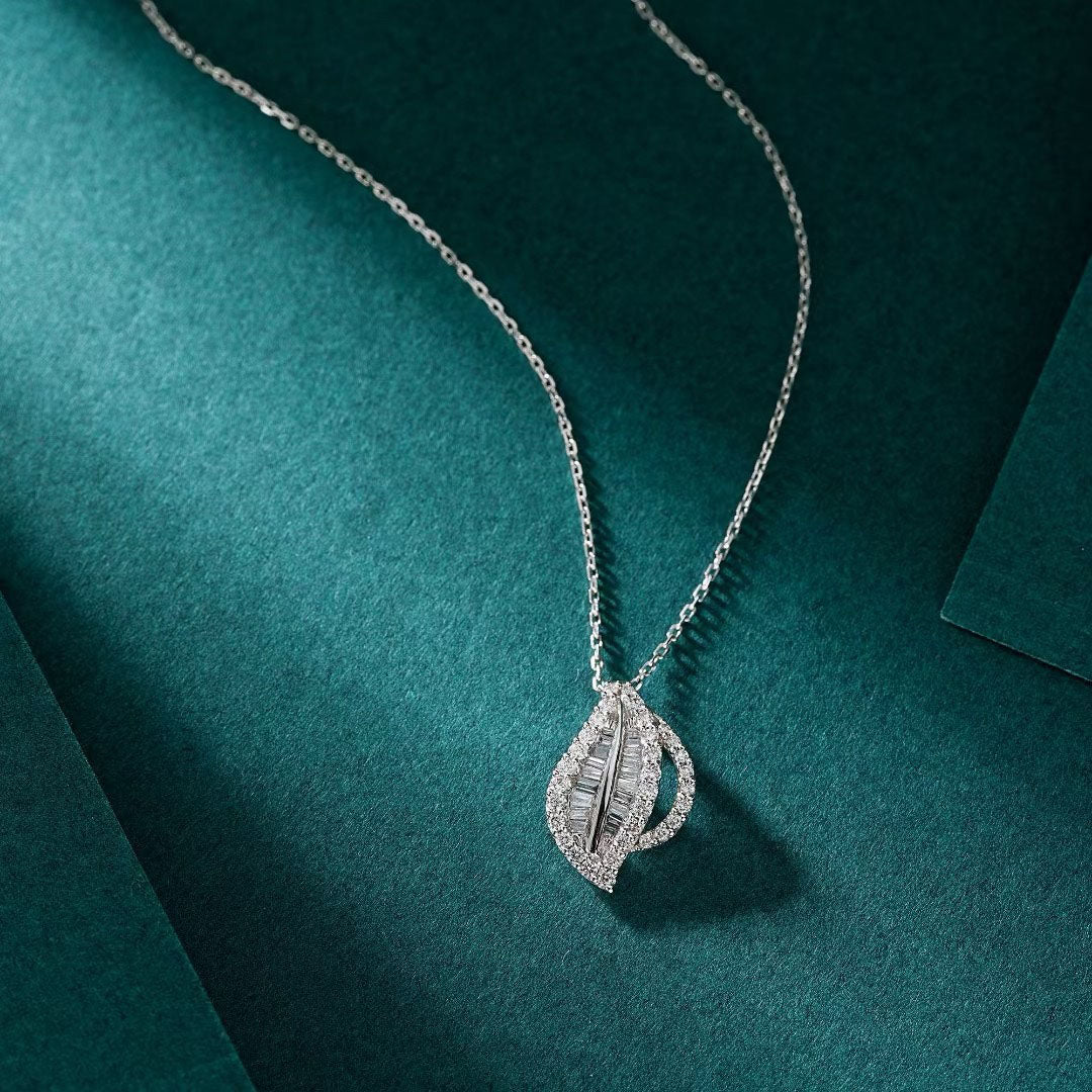 Leaf Baguette Diamond Pendant