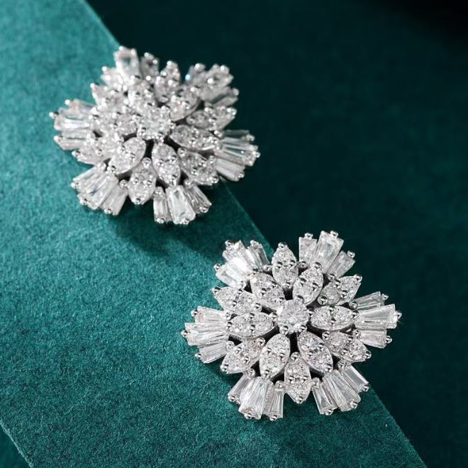 Snowflake Baguette Diamond Earrings