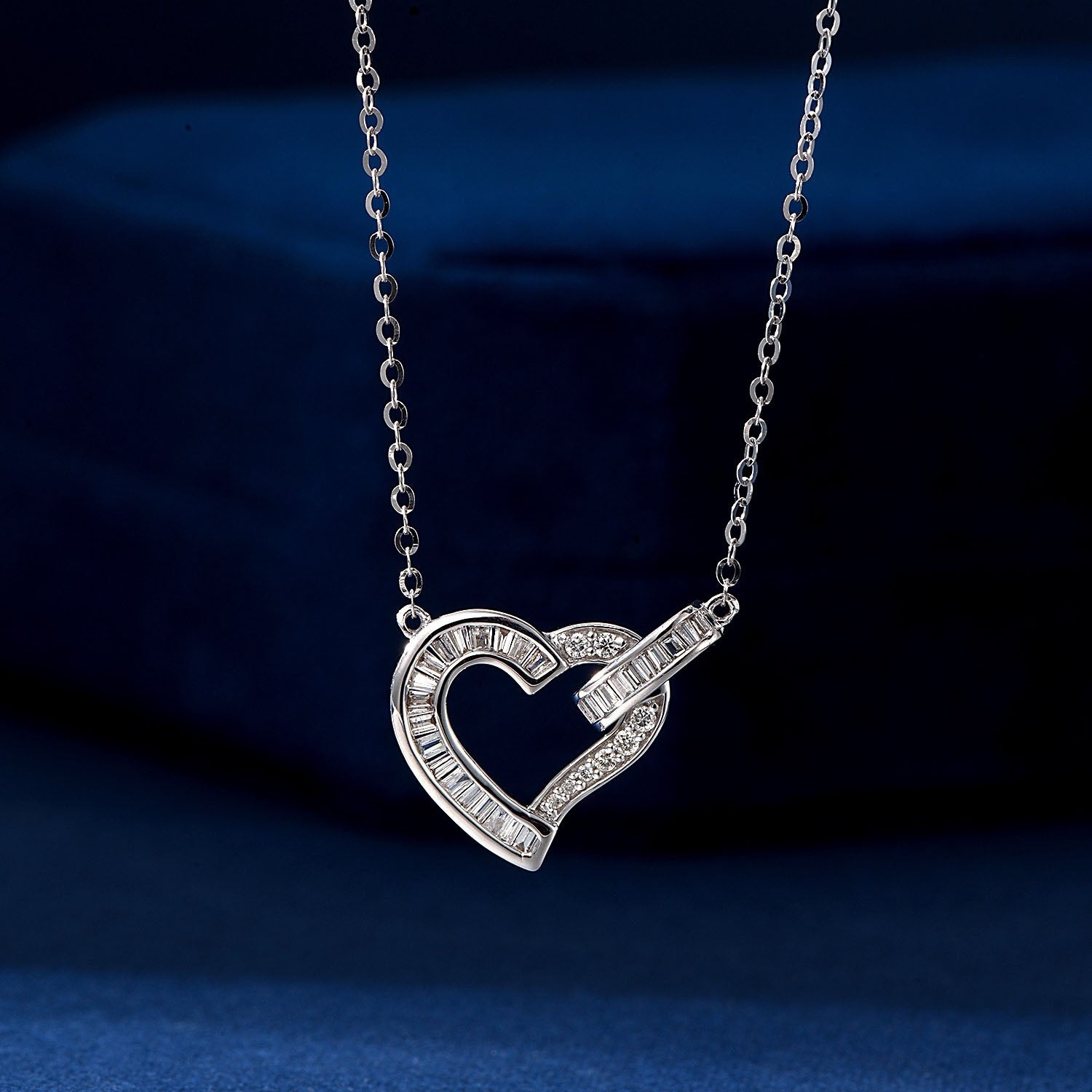 Heart shaped Baguette Diamond Necklace